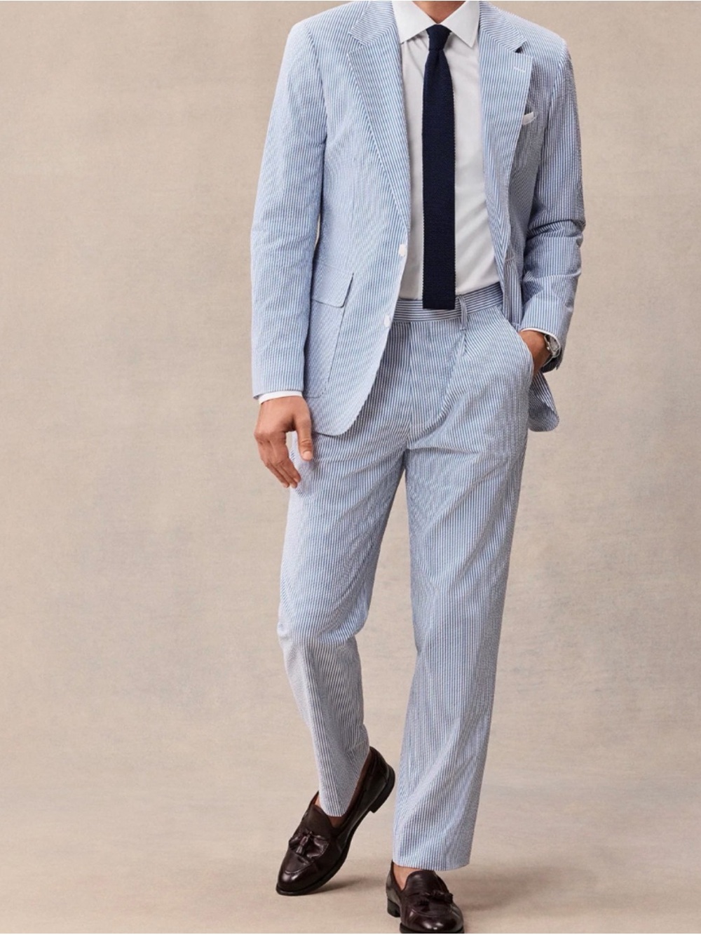 Express Light Blue Seersucker Two-Piece Suit - Men's Blazer36  & Trousers 32/32